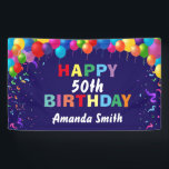 Happy 50th Birthday Colourful Balloons Navy Blue Banner<br><div class="desc">Happy 50th Birthday Colourful Balloons Confetti Navy Blue Banner. For further customisation,  please click the "Customise it" button and use our design tool to modify this template.</div>