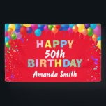 Happy 50th Birthday Colourful Balloons Red Banner<br><div class="desc">Happy 50th Birthday Colourful Balloons Confetti Red Banner. For further customisation,  please click the "Customise it" button and use our design tool to modify this template.</div>