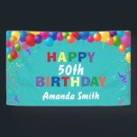 Happy 50th Birthday Colourful Balloons Teal Banner<br><div class="desc">Happy 50th Birthday Colourful Balloons Confetti Teal Aqua Turquoise Blue Banner. For further customisation,  please click the "Customise it" button and use our design tool to modify this template.</div>