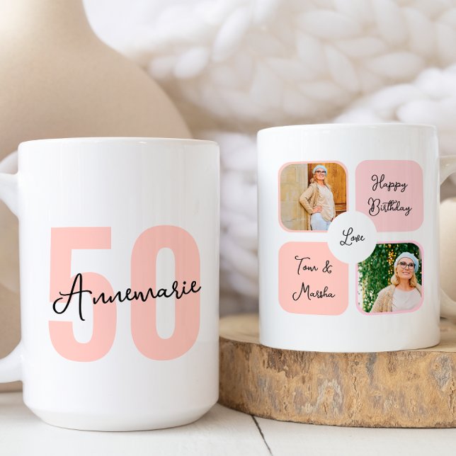 Happy 50th Birthday Custom Photo Collage Coffee Mug (Creator Uploaded)