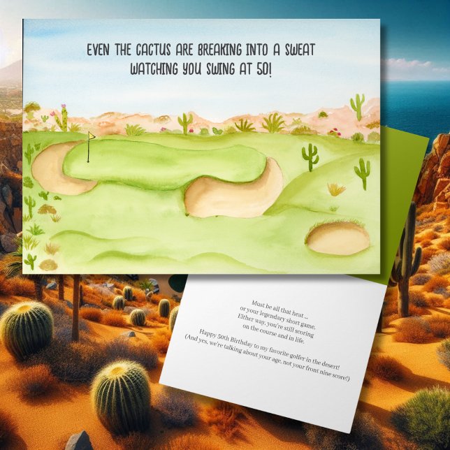 Happy 50th Birthday Desert Golf Course Watercolor Card (Creator Uploaded)