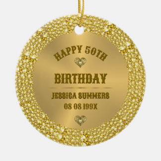 Happy 50th Birthday Diamonds & Gold Ceramic Ornament