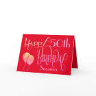 Happy 50th Birthday Elegant Script Name Red