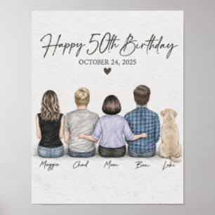 Happy 50th Birthday Family Graphite Keepsake Poste Poster