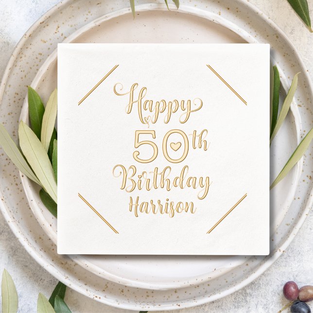 Happy 50th Birthday Fifty Personalised Name Foil Napkins (Creator Uploaded)