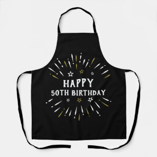Happy 50th Birthday Fireworks Black White Gold Apron