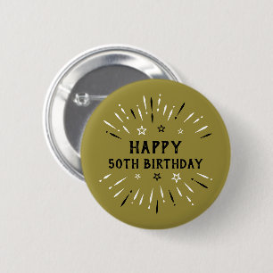 Happy 50th Birthday Fireworks Gold Black White 6 Cm Round Badge