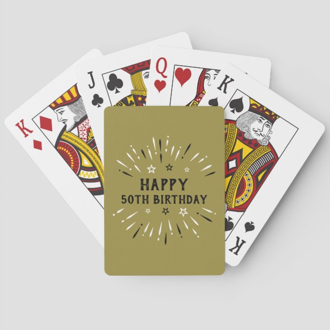 Happy 50th Birthday Fireworks Gold Black White Playing Cards (Back)