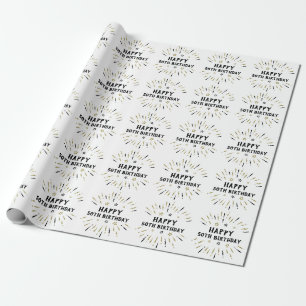 Happy 50th Birthday Fireworks White Black Gold Wrapping Paper