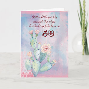 Happy 50th Birthday Friend Watercolor Cactus Card