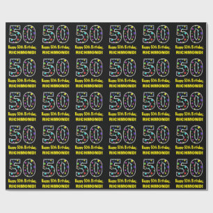 Happy 50th Birthday, Fun Colorful Stars Pattern 50 Wrapping Paper
