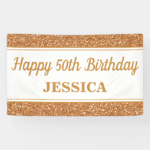 Happy 50th Birthday Gold Glitter Banner