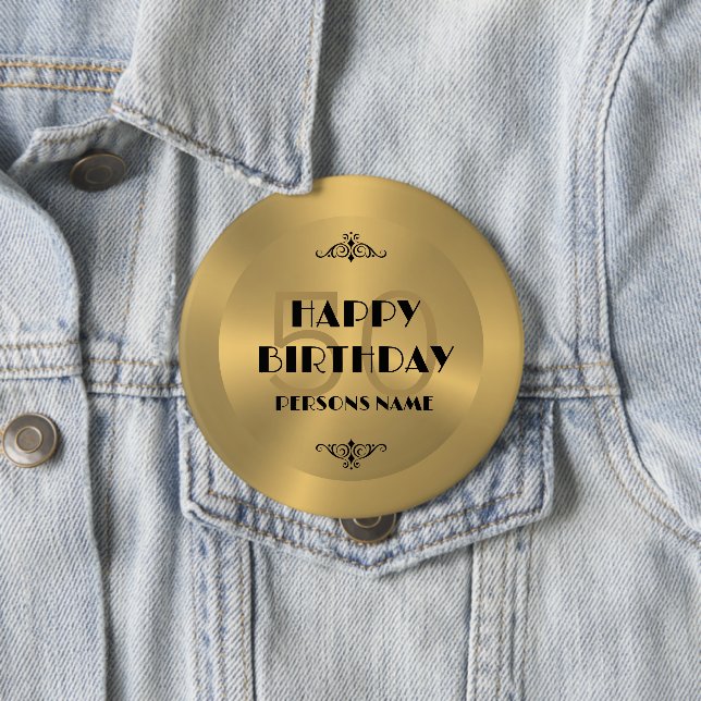 Happy 50th birthday  Gold tones background 10 Cm Round Badge (In Situ)