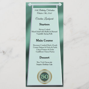 Happy 50th Birthday Green Glitter Foil Menu
