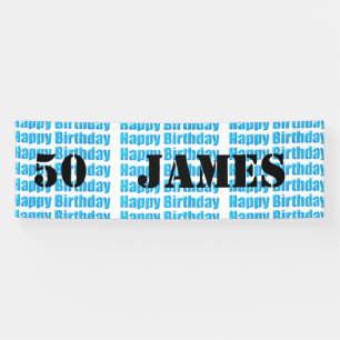Happy 50th Birthday in Blue personalised Banner