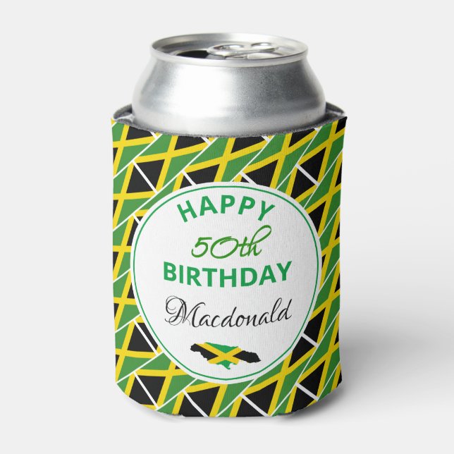 HAPPY 50th BIRTHDAY Jamaica Flag Custom Keepsake Can Cooler (Can Front)