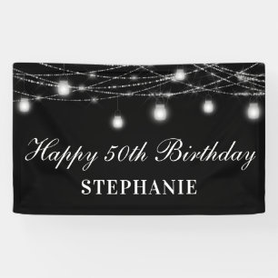 Happy 50th Birthday Mason Jars Lights Black White Banner