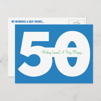 Happy 50th Birthday Milestone Postcards - in Blue