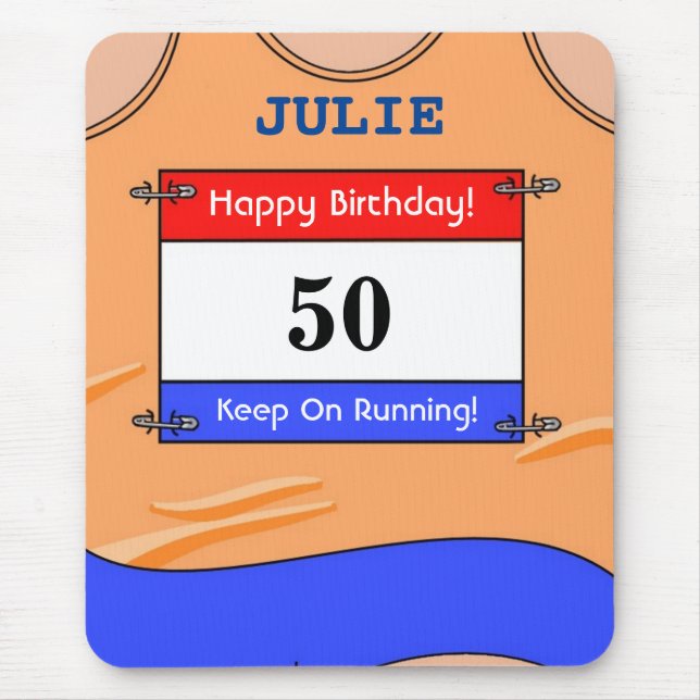Happy 50th Birthday Mouse Mat for a Runner (Front)