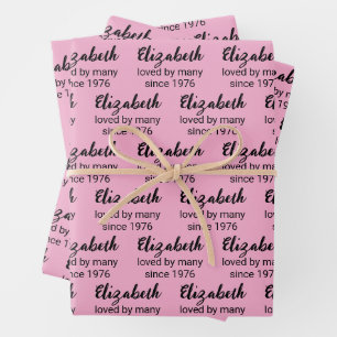 Happy 50th Birthday Name Black and Pink Wrapping Paper Sheet