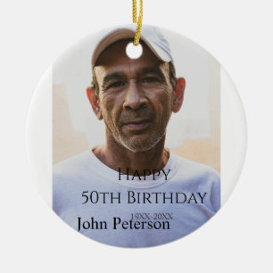Happy 50th birthday name photo year man simple min ceramic ornament