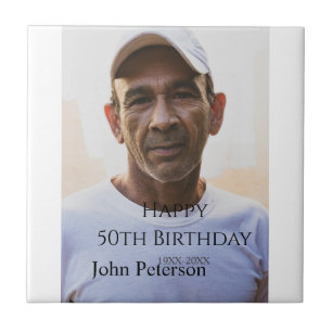 Happy 50th birthday name photo year man simple min ceramic tile