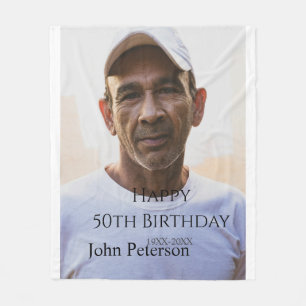 Happy 50th birthday name photo year man simple min fleece blanket