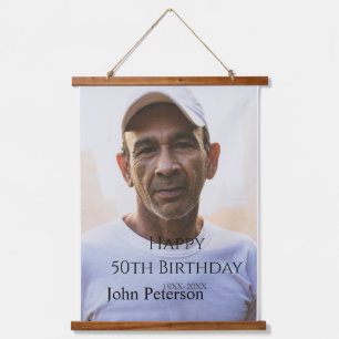 Happy 50th birthday name photo year man simple min hanging tapestry