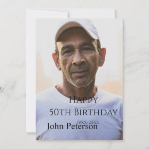 Happy 50th birthday name photo year man simple min invitation
