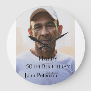 Happy 50th birthday name photo year man simple min large clock