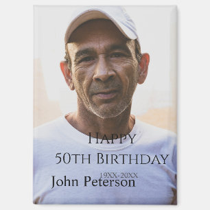 Happy 50th birthday name photo year man simple min magnet