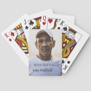 Happy 50th birthday name photo year man simple min playing cards