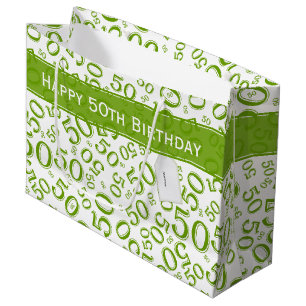 Happy 50th Birthday Number Pattern Green/White Large Gift Bag