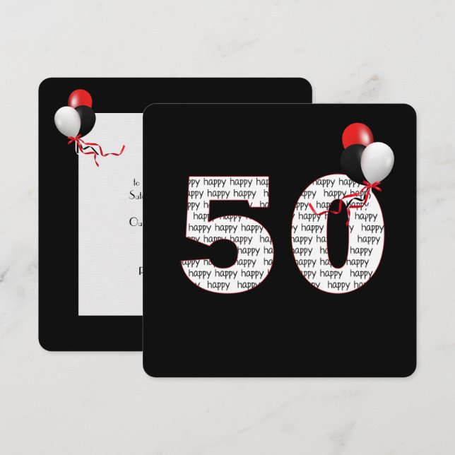 Happy 50th Birthday On Black Invitation (Front/Back)