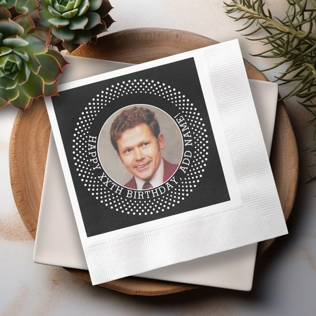 Happy 50th Birthday - Over the hill Black - Photo Napkin (Personalized Over the Hill Birthday Napkins)