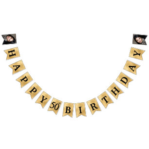 Happy 50th Birthday Photo Gold Bunting Flags