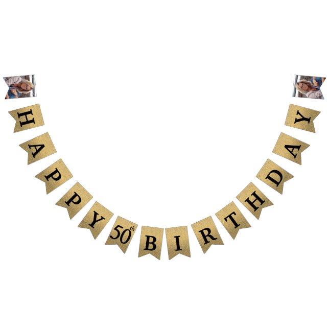 Happy 50th Birthday Photo Gold Glitter Bunting (All)