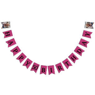 Happy 50th Birthday Photo Hot Pink Glitter Bunting