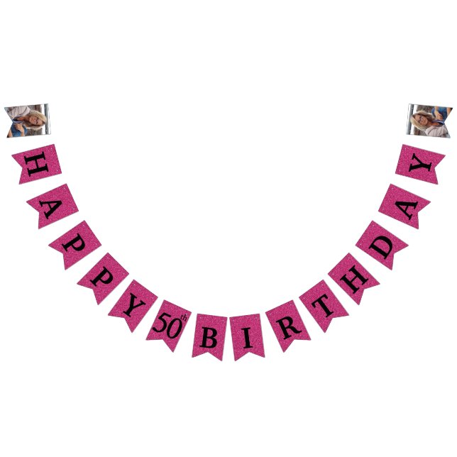 Happy 50th Birthday Photo Hot Pink Glitter Bunting (All)