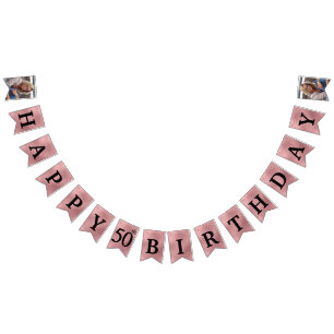 Happy 50th Birthday Photo Rose Gold Foil Bunting F