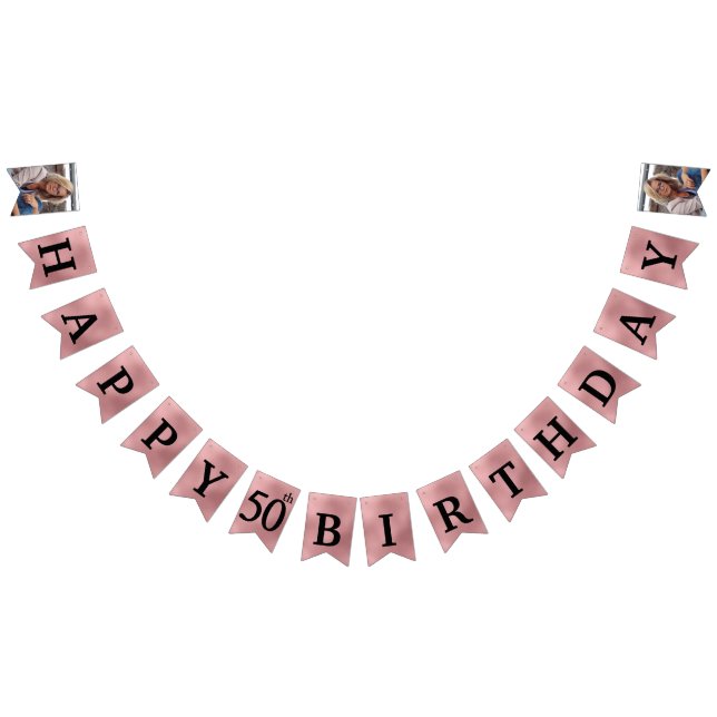 Happy 50th Birthday Photo Rose Gold Foil Bunting F Bunting (All)