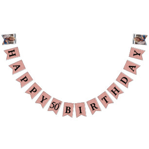 Happy 50th Birthday Photo Rose Gold Glitter Bunting