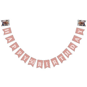 Happy 50th Birthday Photo Rose Gold Glitter Bunting