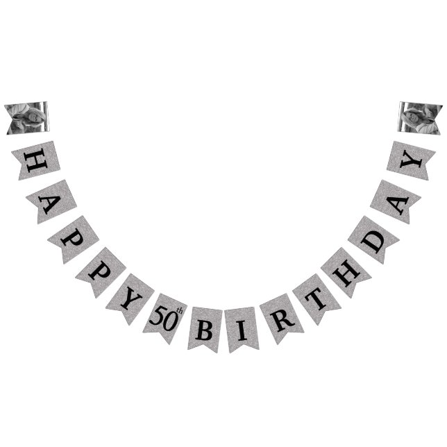 Happy 50th Birthday Photo Silver Glitter Bunting (All)