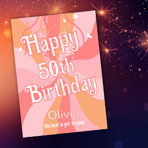 Happy 50th Birthday Pink And Orange Retro Invitation