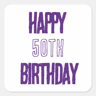 Happy 50th Birthday Purple Fabulous Elegant Party Square Sticker