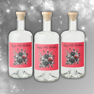 Happy 50th Birthday Red and Black Roses   Liquor Bottle Label