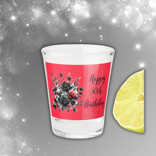 Happy 50th Birthday Red and Black Roses | Shot Glass (Creator Uploaded)