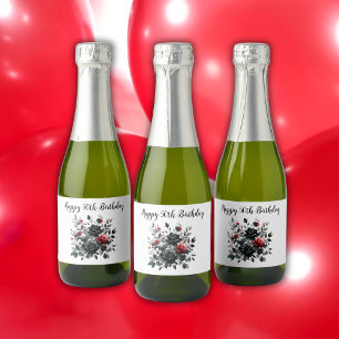 Happy 50th Birthday Red and Black Roses   Sparkling Wine Label