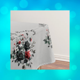Happy 50th Birthday Red and Black Roses   Tablecloth